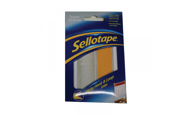 Sellotape Hook & Loop Strips, hang pack, 20mm x 450mm