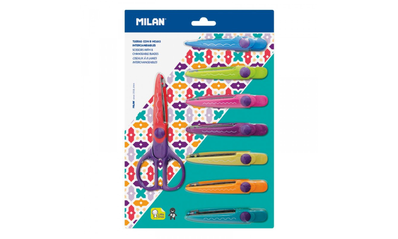Milan Craft Scissors with 8 interchangeable blades on hanging card (New Lower Price for 2022)