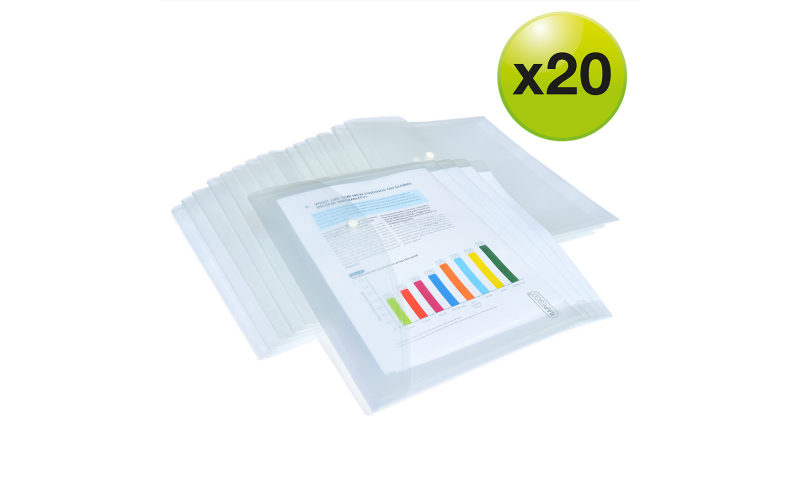 Rapesco A4+ Clear Popper Wallet, Pack of 20 assorted