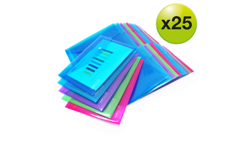 Rapesco A5 Bright Popper Wallet, Pack of 25 assorted