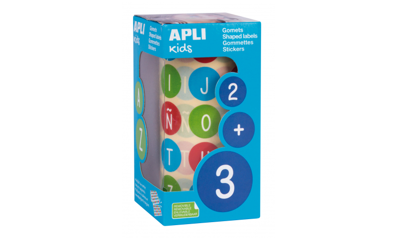 APLI Roll of 900 Educational Stickers Capital Letters, 20 mm