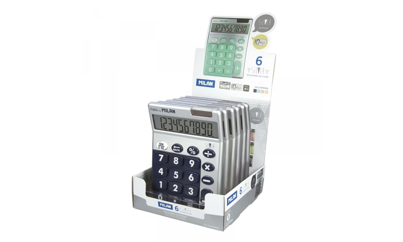 Milan Desk Calculator, 10 Digit, Soft Touch SILVER in Display