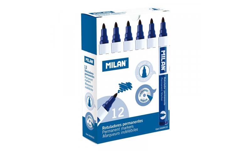 Milan Box of 12 Permanent Markers -Bullet Tip, 4 Colours to choose  (New Lower Price for 2022)