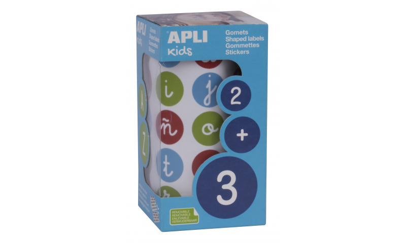 APLI Roll of 900 Educational Stickers Lower Case Letters, Ø 20 mm
