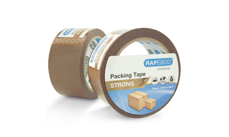 Rapesco Strong Packing Tape, 50mm x 60M, Brown, Pack of 3.