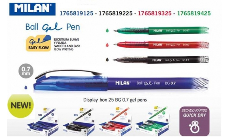 Milan Gelwriter Metal Clip Pens 0.7mm, Display Boxed in 3 colour options