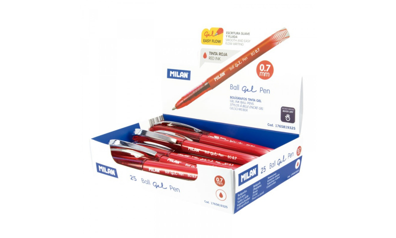 Milan Gelwriter Metal Clip Pens 0.7mm, Display Boxed - Red