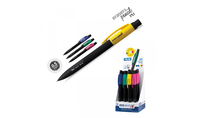 Milan PL1 Touch Mechanical Pencil & Eraser, 3 Sizes 0.5, 0.7 & 0.9mm HB