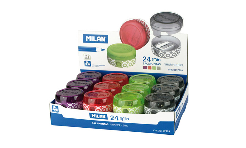 Milan Spin Canister Sharpeners, 4 Asstd colours (New Lower Price for 2022)