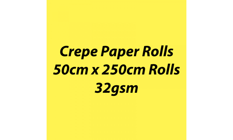 Heyda Crepe Paper Rolls 50cm x 250cm Roll, 32gsm Pack of 10 - Lemon