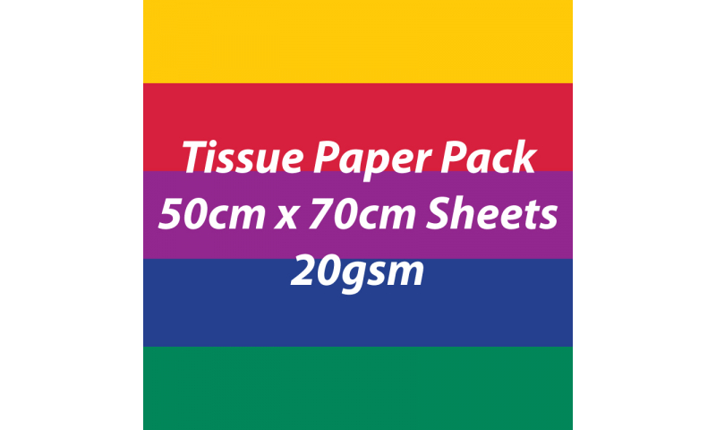 Heyda Tissue Paper Pack 50x70cm Sheets, 20 gsm, Pack 5 Sheets - Dark Colours Asstd