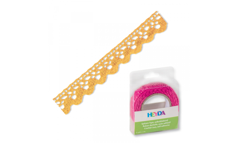 Heyda Cotton Lace Tape, 15mm x 2M in Dispenser - Yellow