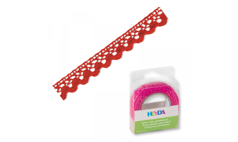 Heyda Cotton Lace Tape, 15mm x 2M in Dispenser - Red