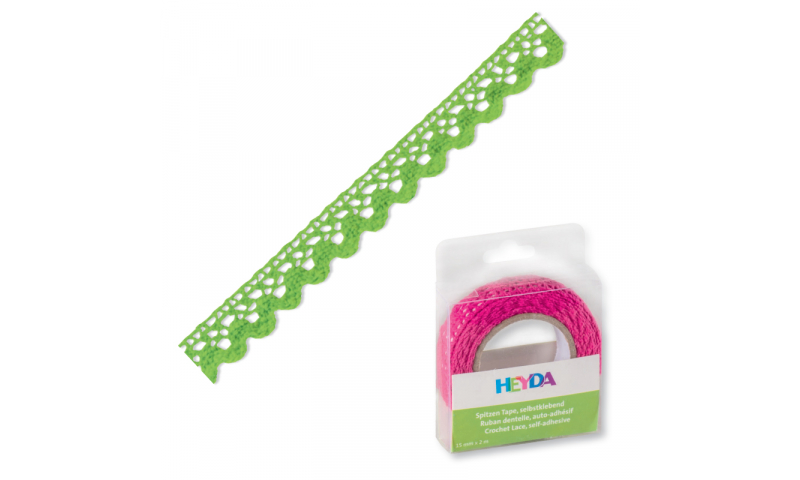 Heyda Cotton Lace Tape, 15mm x 2M in Dispenser - Grass Green