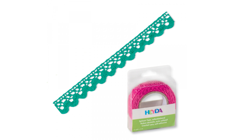 Heyda Cotton Lace Tape, 15mm x 2M in Dispenser - Turquoise