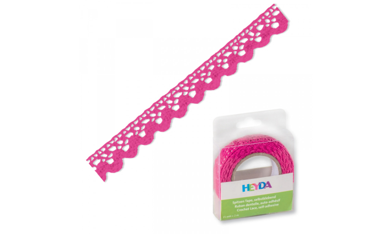 Heyda Cotton Lace Tape, 15mm x 2M in Dispenser - Pink