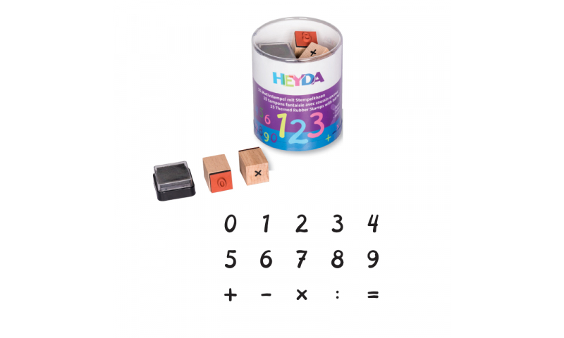 Heyda Wooden Stamp set - 15 Numbers & symbols + Black stamp pad