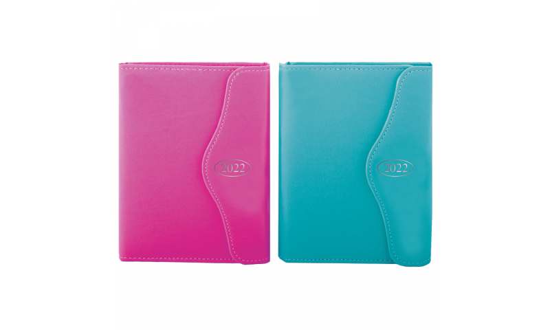 A6 Daily Leatherette 2022 Organiser, Magnetic Flap & Pen, Pink & Blue