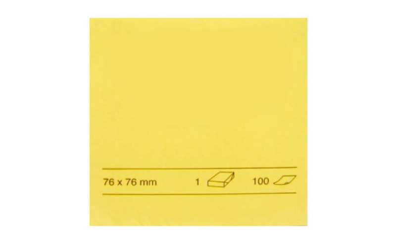 Stick'N Budget Yellow 76x76mm (3x3") Sticky Notes, 100 Sheets, Film Wrapped