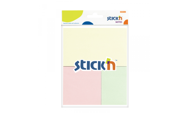 Stick'N Pastel Notes, 3 Asstd Sizes & Colours, 50 Sheets, Hangpacked