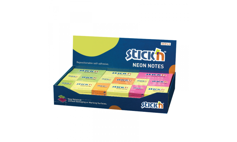 Stick'N Counter Display of Neon Stick“N” Notes, 90 Asstd Sizes & Colours