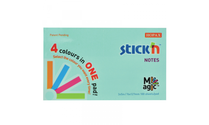 Stick'N Magic Stick“N” Notes Pastel 4 Colours in One Pad, 100 Sheet Pad Size 127x76mm (5x3)
