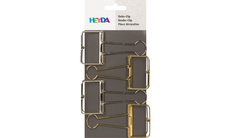 Heyda Metallic 50mm Wire Foldback Clips, Pack of 4 Gold/Silver.