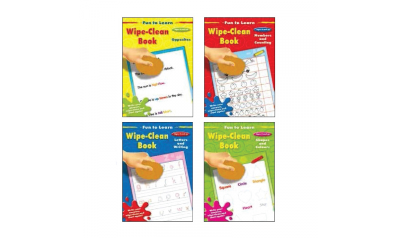 Fun Learning Wipe Clean Childrens Beginners Book, 4 asstd