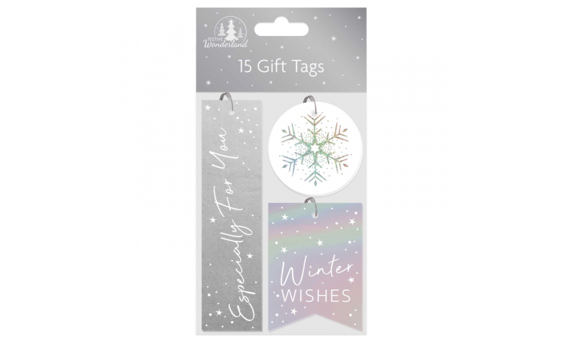 Xmas Traditional Silver Metallic Gift Tags, Pack of 15 Asstd