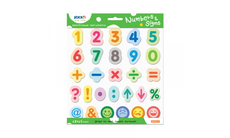 Stick'N for Kids Repositionable Colourful Numbers & Symbols, 420 in pack