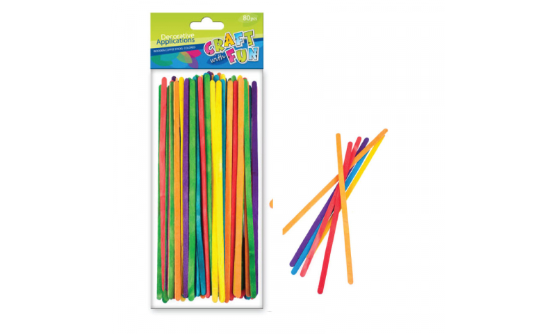 CRAFT with FUN WOODEN  SLIM STICKS 19cm COLOURED 80PCS (New Lower Price for 2021)
