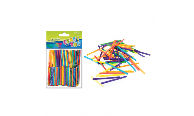 CRAFT with FUN WOODEN MINI STICKS COLOURED 1000PCS (New Lower Price for 2022)