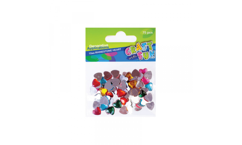 Craft with Fun  Rhinestone Hearts, Asstd Colours, 75pk (New Lower Price for 2021)