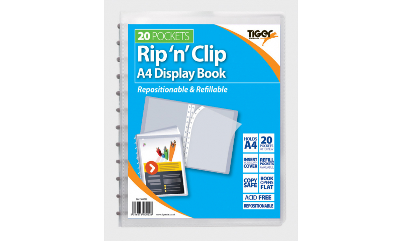 Tiger 20 Pocket A4 Rip'n'Clip Easy use Display Book
