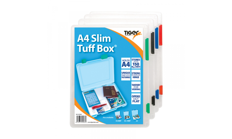 Tiger Tuff Box A4 Slim 20mm, 150 Sheet capacity, 4 Asstd Trims