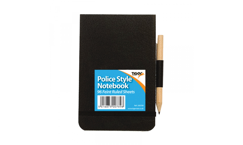 Tiger Police Style Pocket Notebook with Pencil, 96 sheets. Black