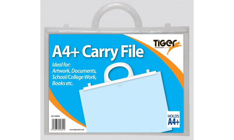 Tiger A4+ Art Carry File H/Duty Clear Polythene, Clip Locking Top, very strong Handle