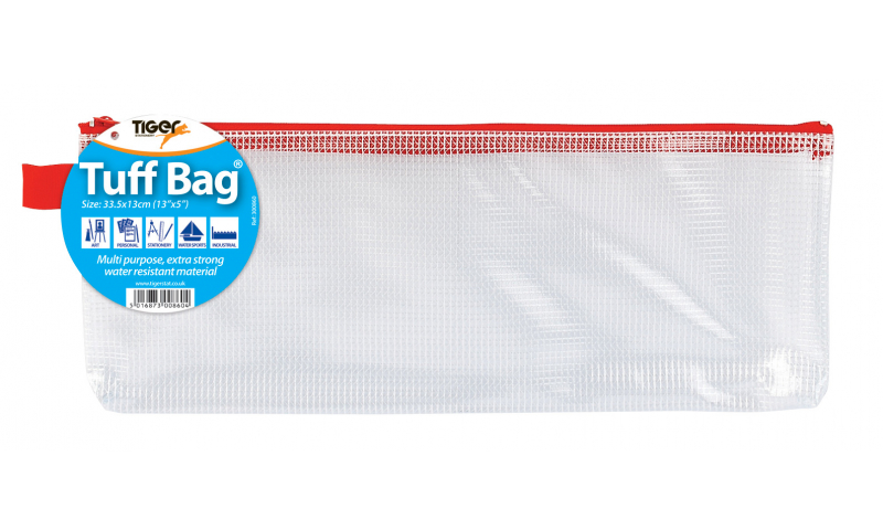 Tiger Tuff Mesh Bag Long Pencil case, 335 x 130mm, Extra Heavy 550mic, asstd colour Zips (New Lower Price for 2022)