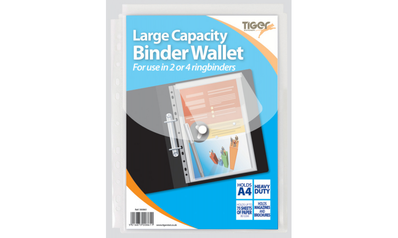 Tiger Large Capacity Multipunched A4 Stud Wallet, 75 Sheet capacity (New Lower Price for 2021)