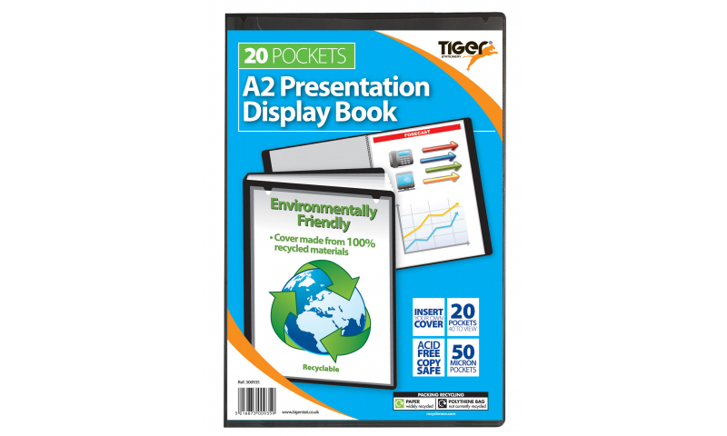 Tiger ECO A2 Presentation Display Book, 20 Pocket, Recycled