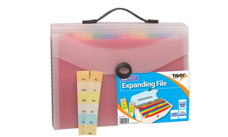 Tiger A4 Plus, 26 Part Expanding File with Index Tabs, Clip Closure & Handle.