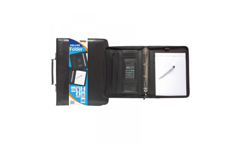 Tiger  Deluxe PU Conference Folder, Carry Handle, 4 Ring Binder, Calculator, Pad, Pen & Multi Pockets, 3 Sided Zip.