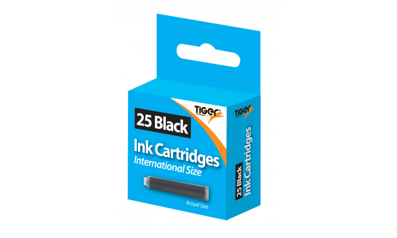Tiger European Ink Cartridges, Box of 25, Hangpacked, Black