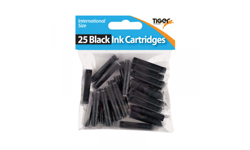 Tiger European Ink Cartridges, Bag of 25, Hangpacked, Black