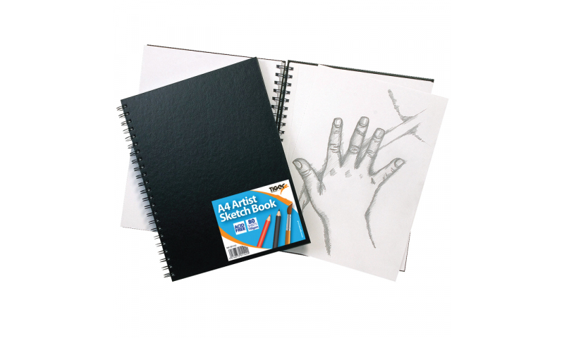 Tiger A4 Wiro Bound Artist Sketch Book, 80 Sheets perforated 110gsm Acid Free pages.