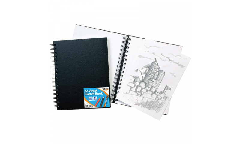 Tiger A5 Wiro Bound Artist Sketch book, 80 sheets perforated 110gsm Acid Free Pages.