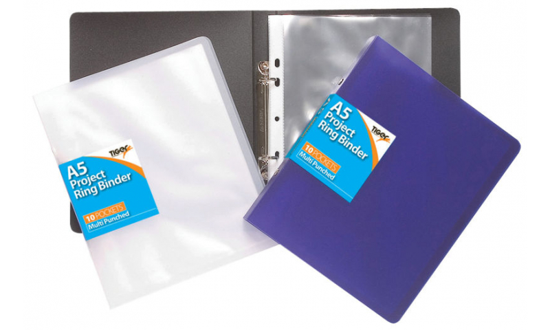 Tiger A5 Slim P/Prop Project Ringbinder with 10 Pockets - Assorted (New Lower Price for 2021)
