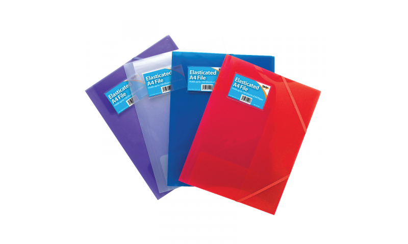 Tiger A4 Poly-Prop Clearview Elasticated 3 Flap Files, 100 sheet capacity, 4 Asstd.  (New Lower price for 2021)