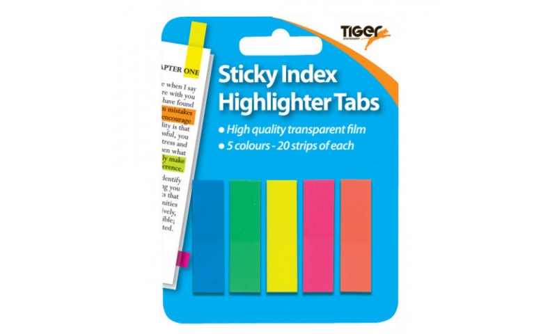 Tiger Sticky Index Highlighter Tabs, pack of 100.