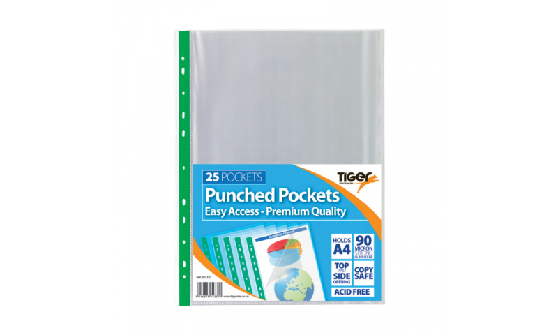 Tiger ECO A4 Premium Punched Pockets, H-Weight 90mic, pack of 25 (New Lower Price for 2022)